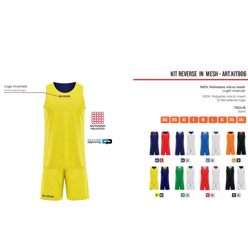 Completino da Basket Givova KIT REVERSE KITB06 Pallacanestro Reversibile Azzurro Bianco KITB06-0203