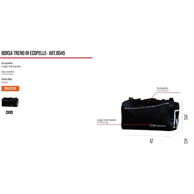 Borsa Trend in Ecopelle Givova B045 Palestra Sport Nera B0450010
