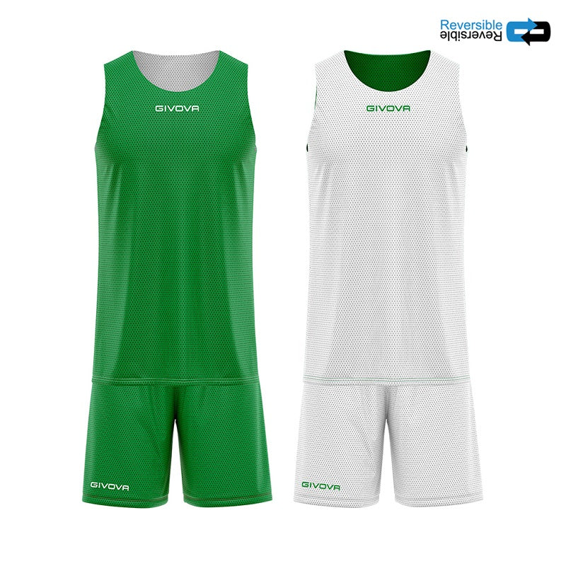 Completino da Basket Givova KIT REVERSE KITB06 Pallacanestro Reversibile Verde Bianco KITB01303