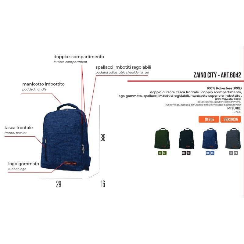 Zaino City Givova B042 Unisex Multitasche Verde Militare B0420051