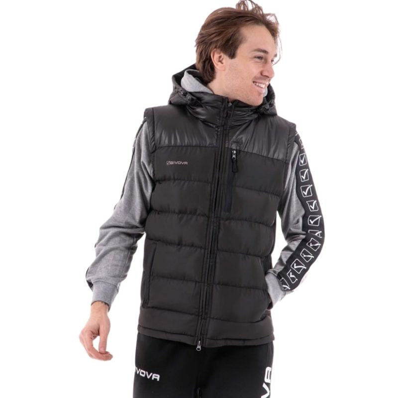 Giubbotto Smanicato Givova Prime G015 Piumino con Cappuccio Unisex Nero G0150010