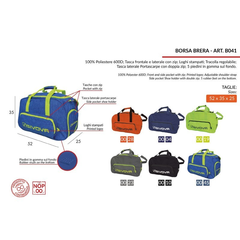 Borsa Givova Brera B041 Giallo Fluo Taglia Unica Fitness Palestra B0410019