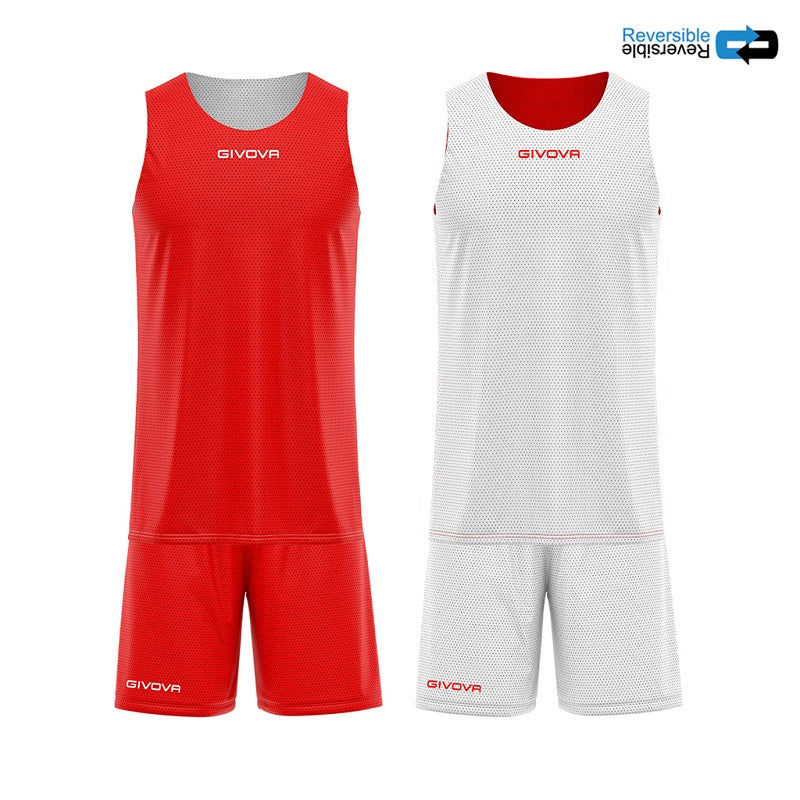 Completino da Basket Givova KIT REVERSE KITB06 Pallacanestro Reversibile Rosso Bianco KITB01203