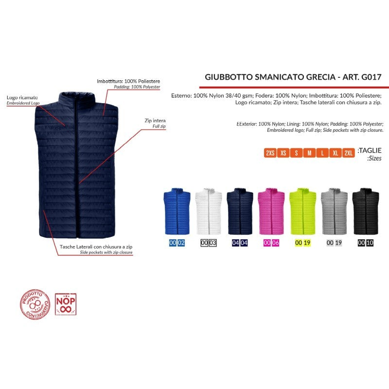 Giubbotto Smanicato Givova Grecia G017 Piumino Unisex Azzurro G0170002